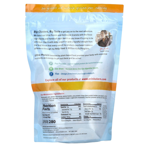 Erin Baker's, Ultra Protein Granola с гороховым протеином, арахисовая паста, 340 г (12 унций)