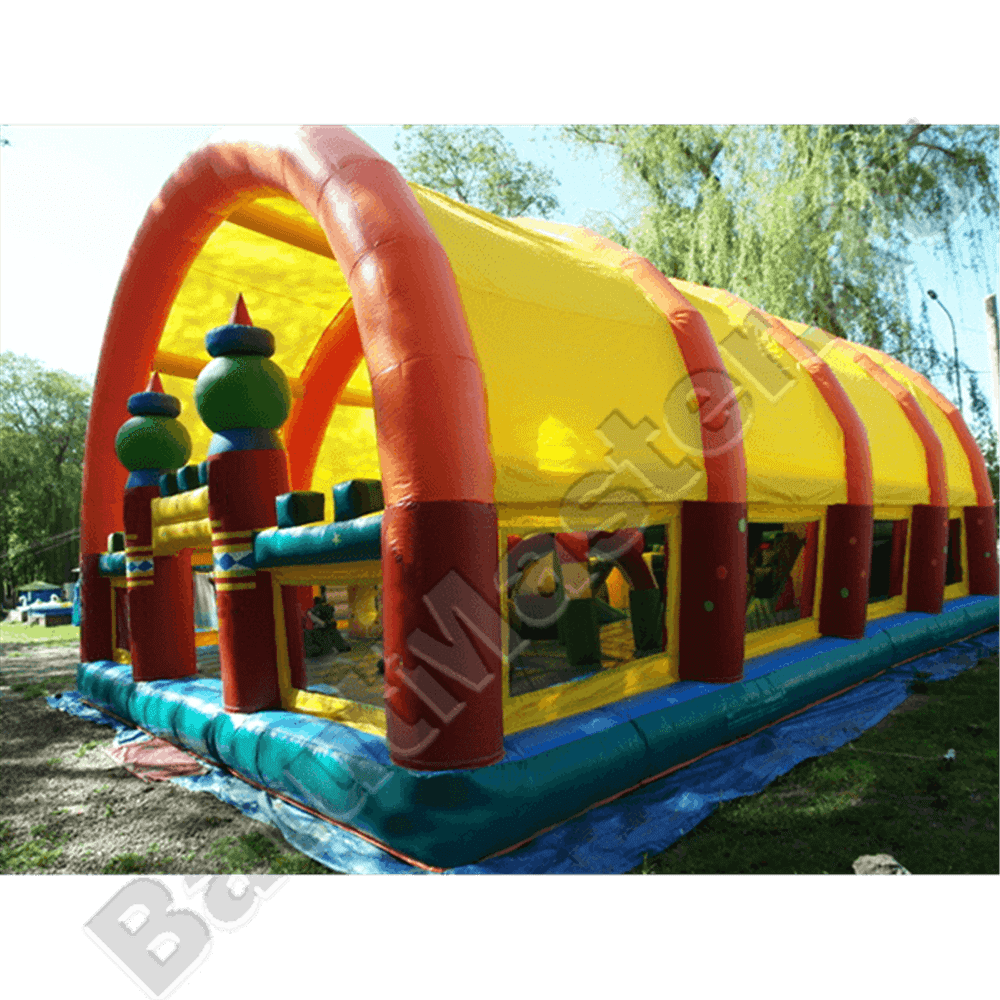 Коммерческий надувной батут "Веселый дом и звери в нём" с крышей 14*7*6 м