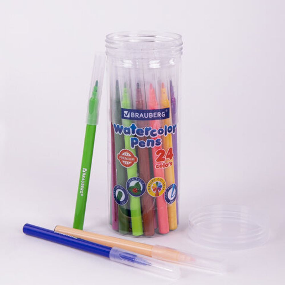 Фломастеры в тубе классические 24 цвета, вентилируемый колпачок, BRAUBERG "PREMIUM", 152199