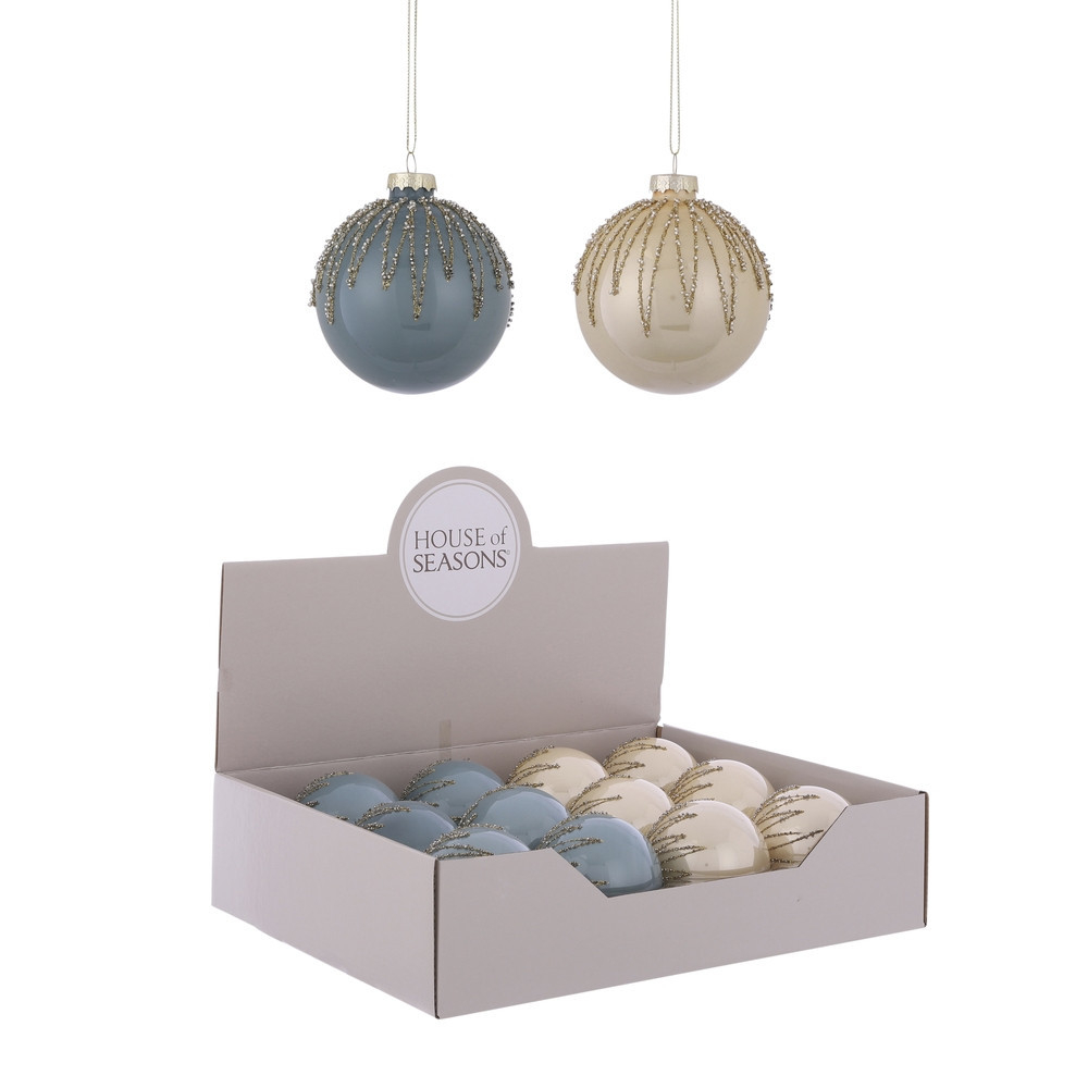 Набор шаров 12шт 8см House of Seasons голубой/кремовый в ассортименте 2 вида