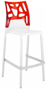 Стул пластиковый барный Papatya Ego-Rock Bar, сатинированный алюминий, белый, красный