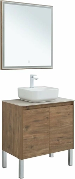 Тумба с раковиной Aquanet Nova Lite 75 с зеркалом, 2 дверцы дуб рустикальный