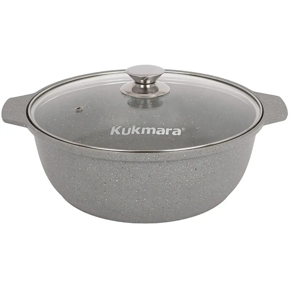 Кастрюля-жаровня 5л «Мраморная»(светлый мрамор) со стеклянной крышкой диаметр 28см жмс528а