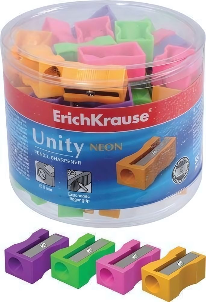 Точилка пластик. &quot;UNITY NEON&quot; одно отверстие в ассорт.(Erich Krause)