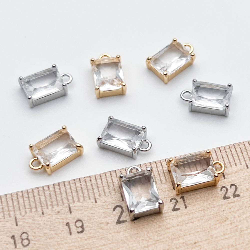 Подвеска Прямоугольник, цвет золото+прозрачный, размер 10*6 мм, цена за 1 шт