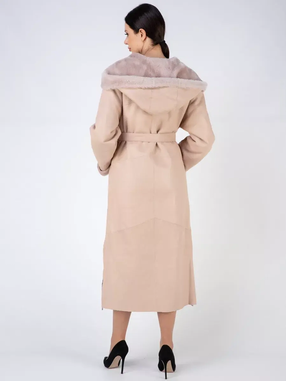 Дубленка зима натуральная с капюшоном длинная