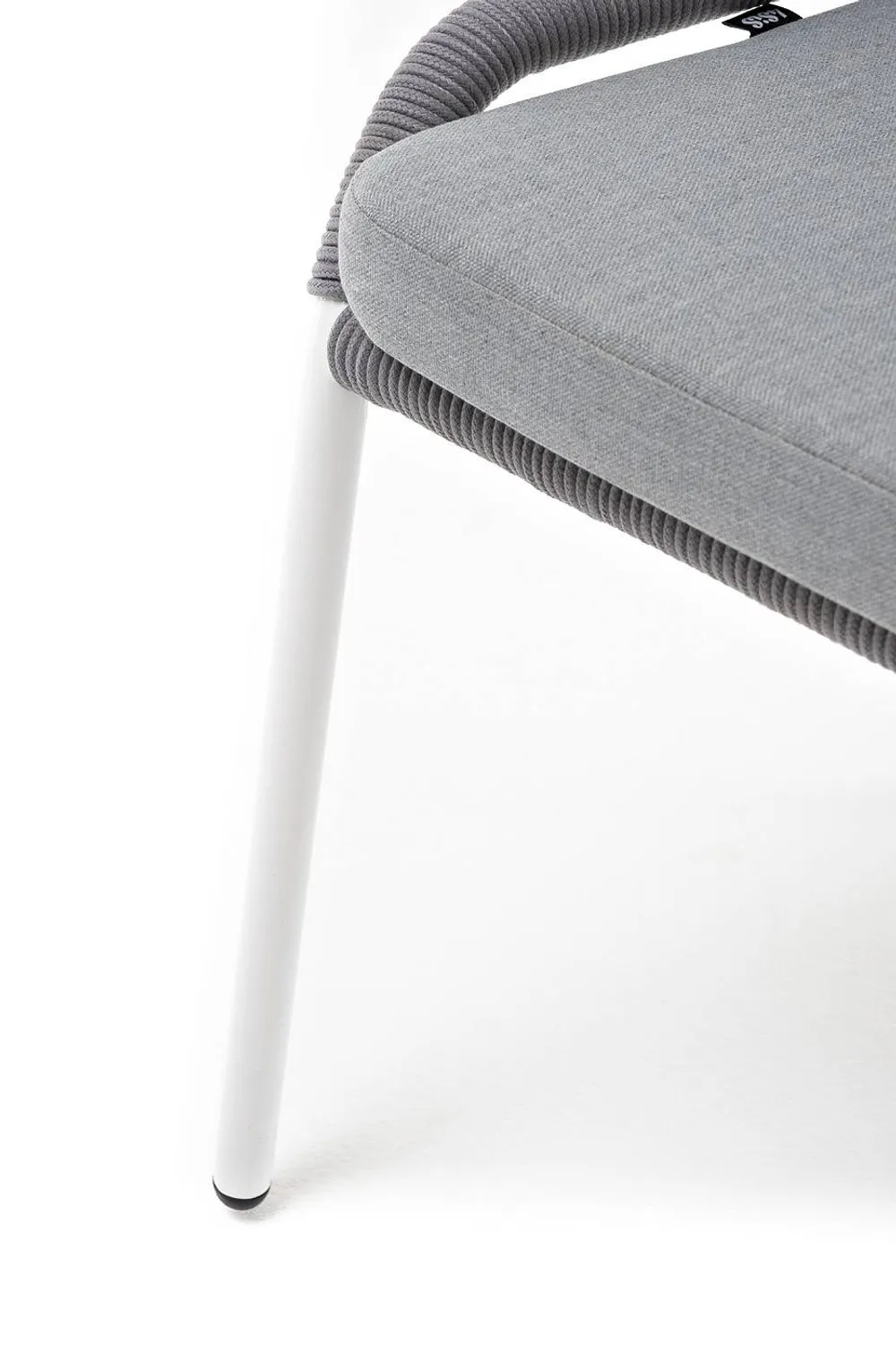 "Милан" стул плетеный из роупа, каркас алюминий белый муар, роуп светло-серый круглый, ткань светло-серая