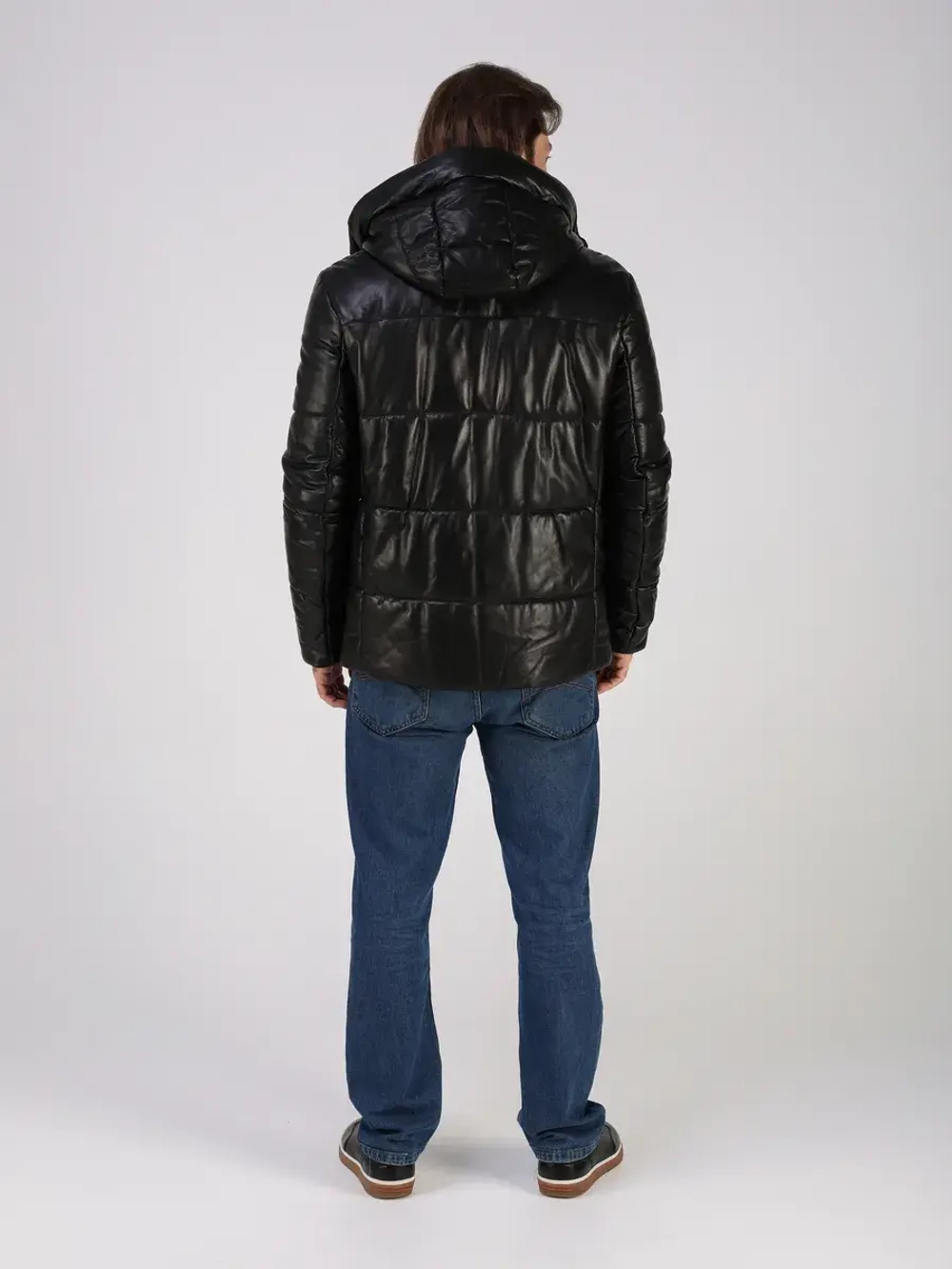 Куртка зимняя кожаная с капюшоном пуховик