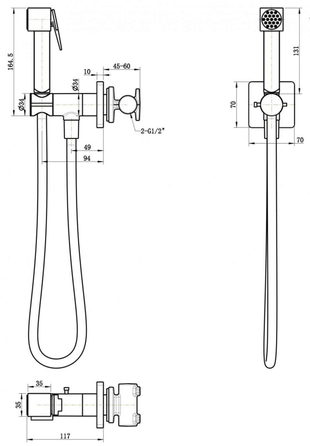 Смеситель Прогрессивный встраиваемый с гигиеническим душем Grocenberg GB005GO Золото