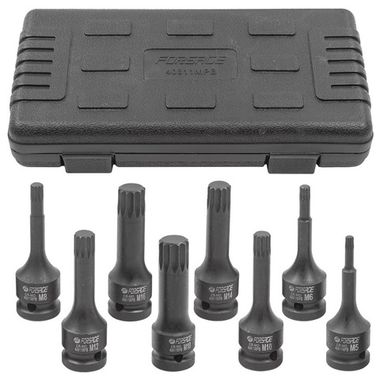 Набор головок-бит SPLINE ударных 8пр.,1/2''(M5, M6, M8, M10, M12, M14, M16, M18), в кейсе Forsage F-40811MPB