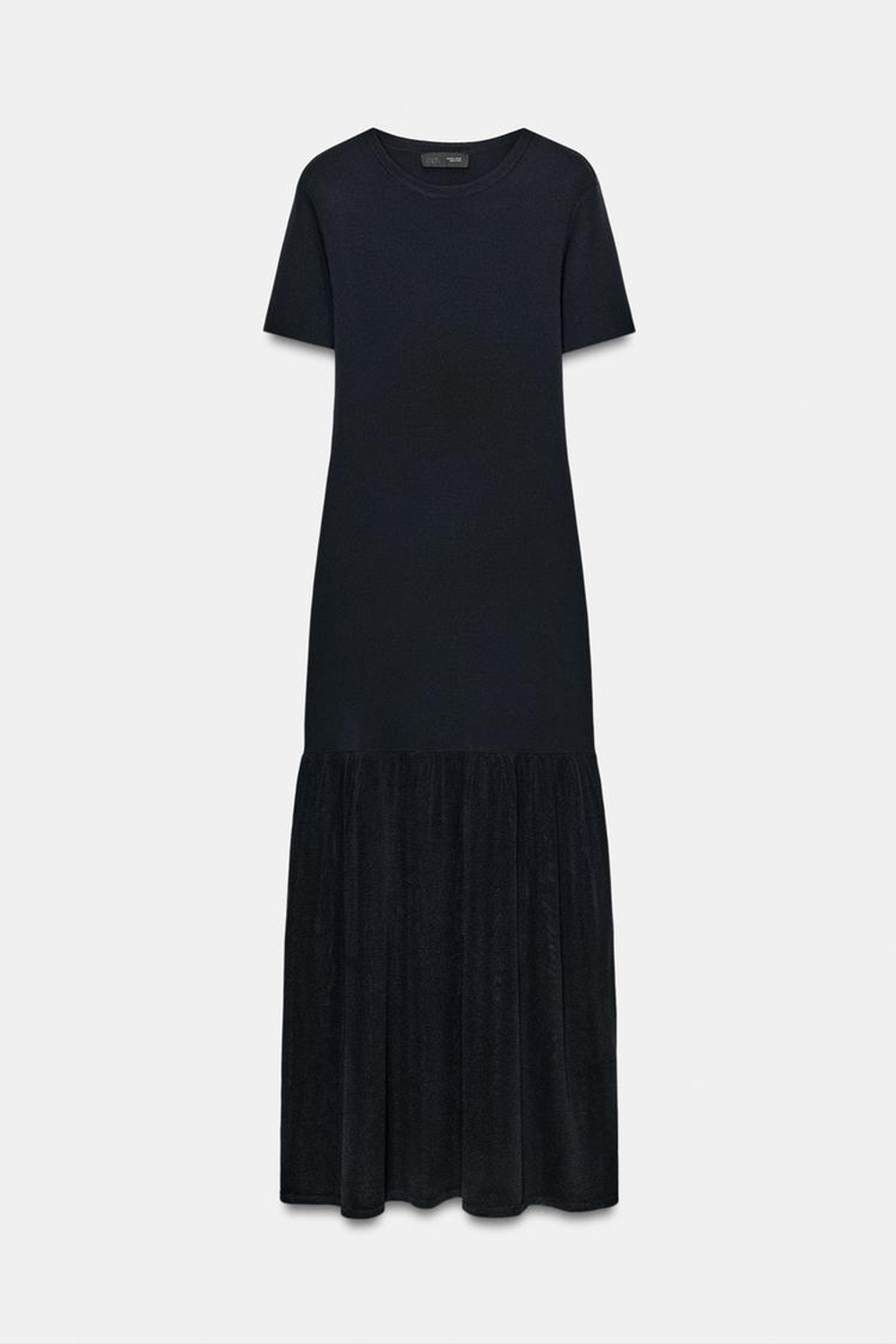 ZARA ДЛИННОЕ КОМБИНИРОВАННОЕ ТРИКОТАЖНОЕ ПЛАТЬЕ, МОРСКОЙ СИНИЙ