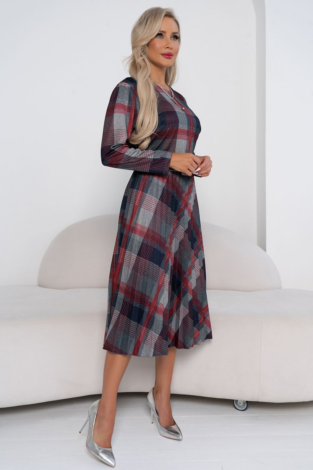 Платье Сильвия (серо/красный) Р11-1086/8 Nikol (Акция)