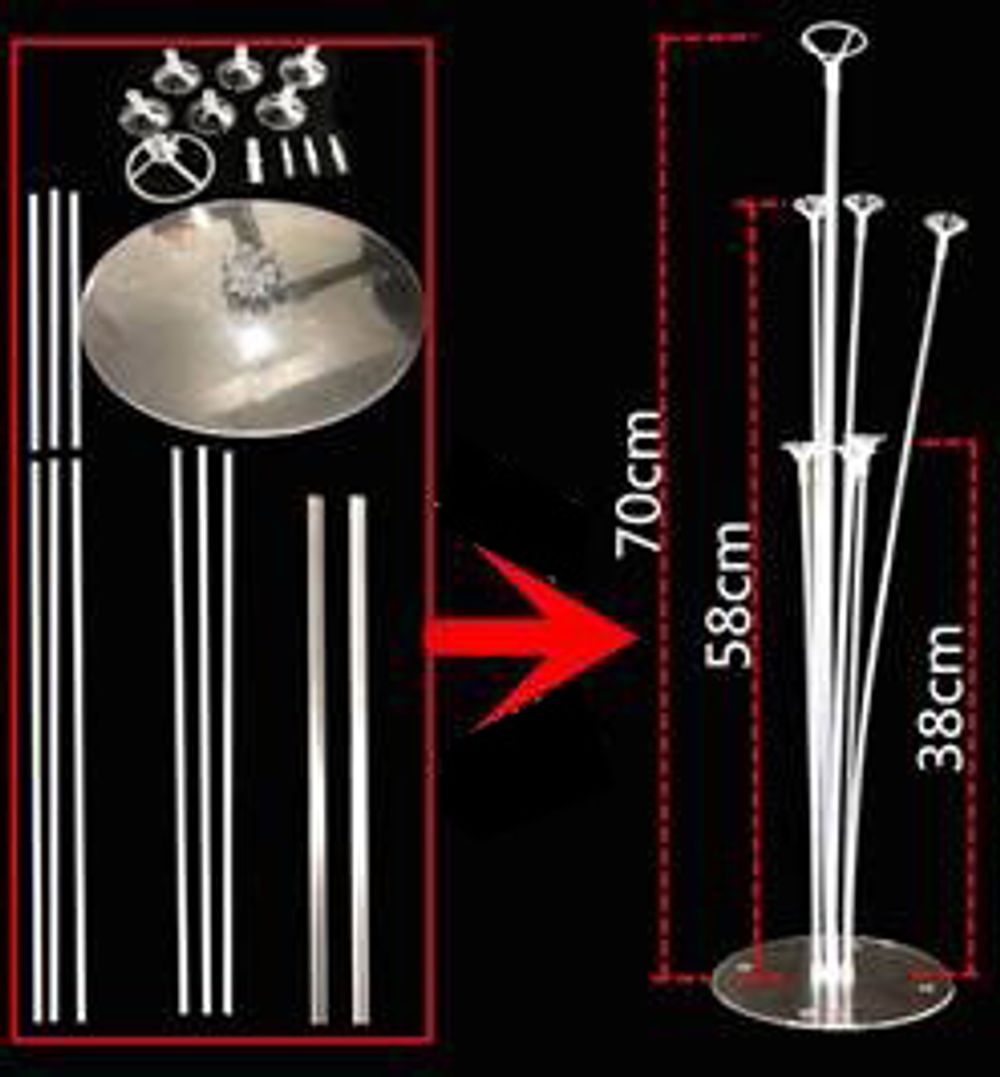 Стойка для шаров Фонтан, 7 насадок, 0,7 м, Белый/Прозрачный, 1 шт.