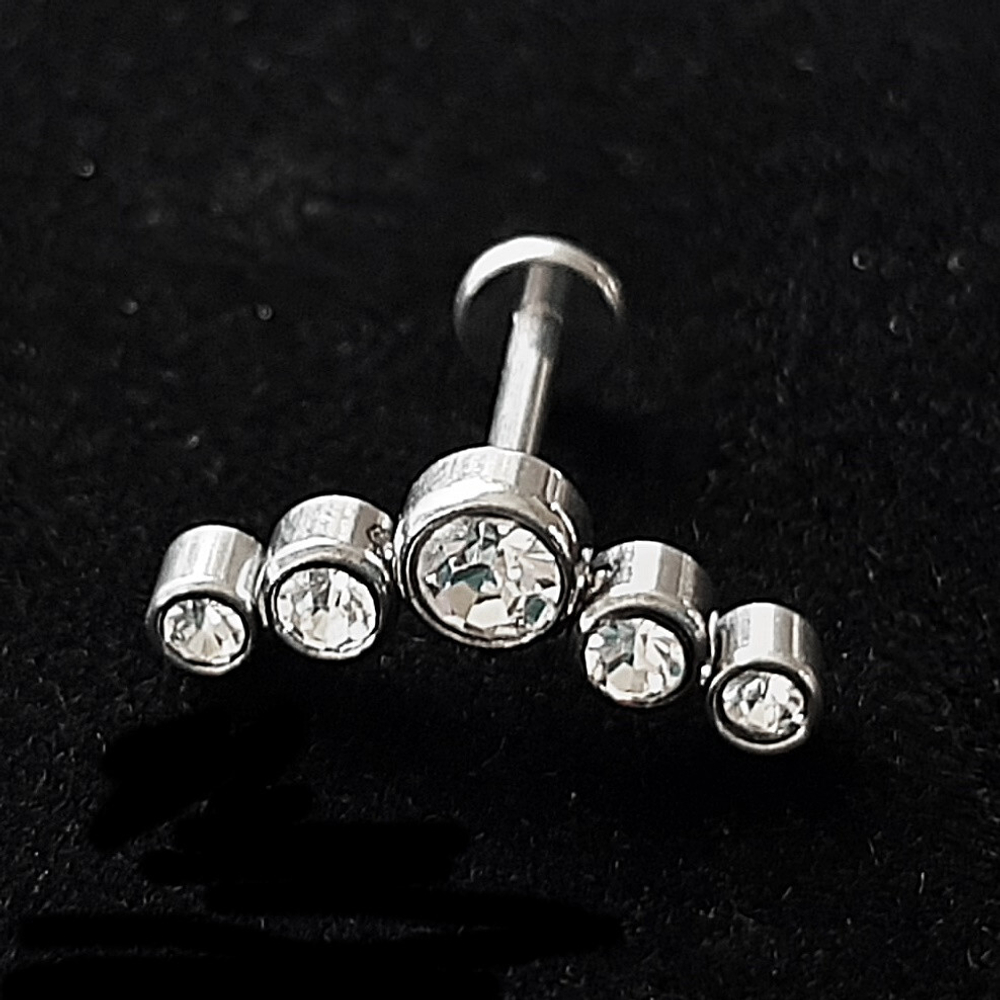 Микроштанга 8 мм с прозрачными кристаллами для пирсинга ушей. Титан G23