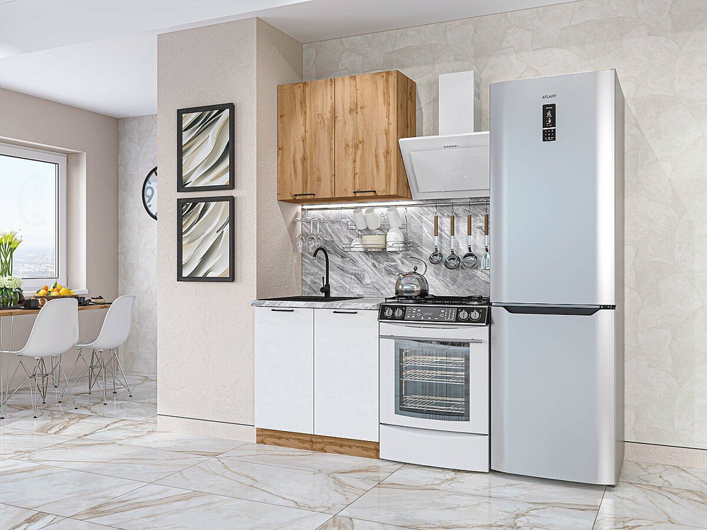 Прямая модульная кухня Флэт-03 Wotan Oak 2S/White In 2S - Дуб Вотан 2140*800*600