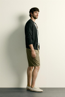 ZARA ШОРТЫ СО СКЛАДКАМИ REGULAR FIT, БЕЖЕВЫЙ