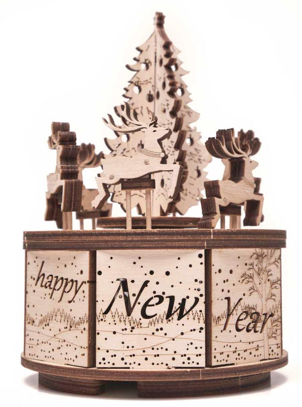 Сборная музыкальная шкатулка Wood Trick Карусель Санты