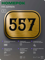 Номерок на дверь квартиры 557, для кабинета, офиса, шильдик 9 х 7 см, золотистый, Айдентика Технолоджи