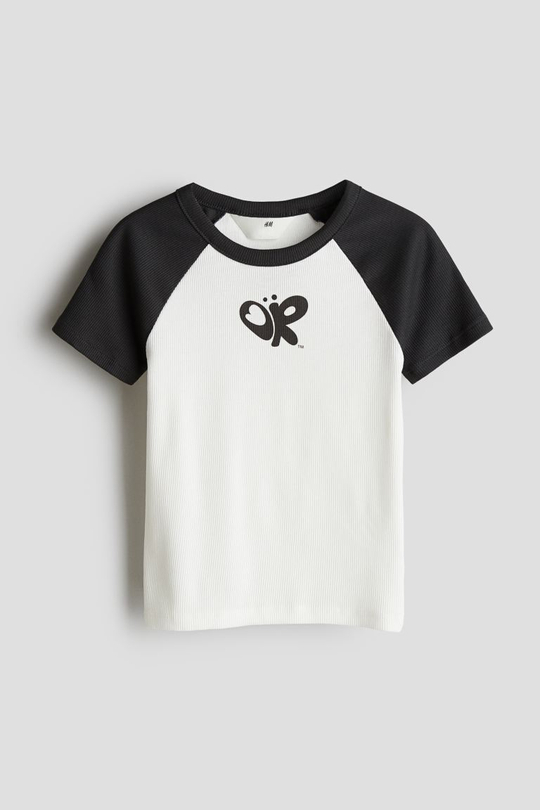 H&M Футболка с принтом, белый/черный