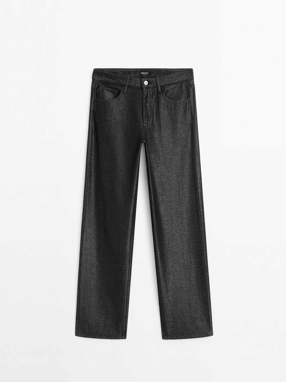 Massimo Dutti Широкие джинсы с металлическим блеском, черный
