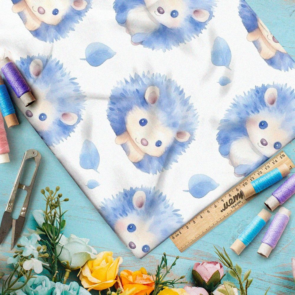 Ткань премиум бифлекс голубые ежи