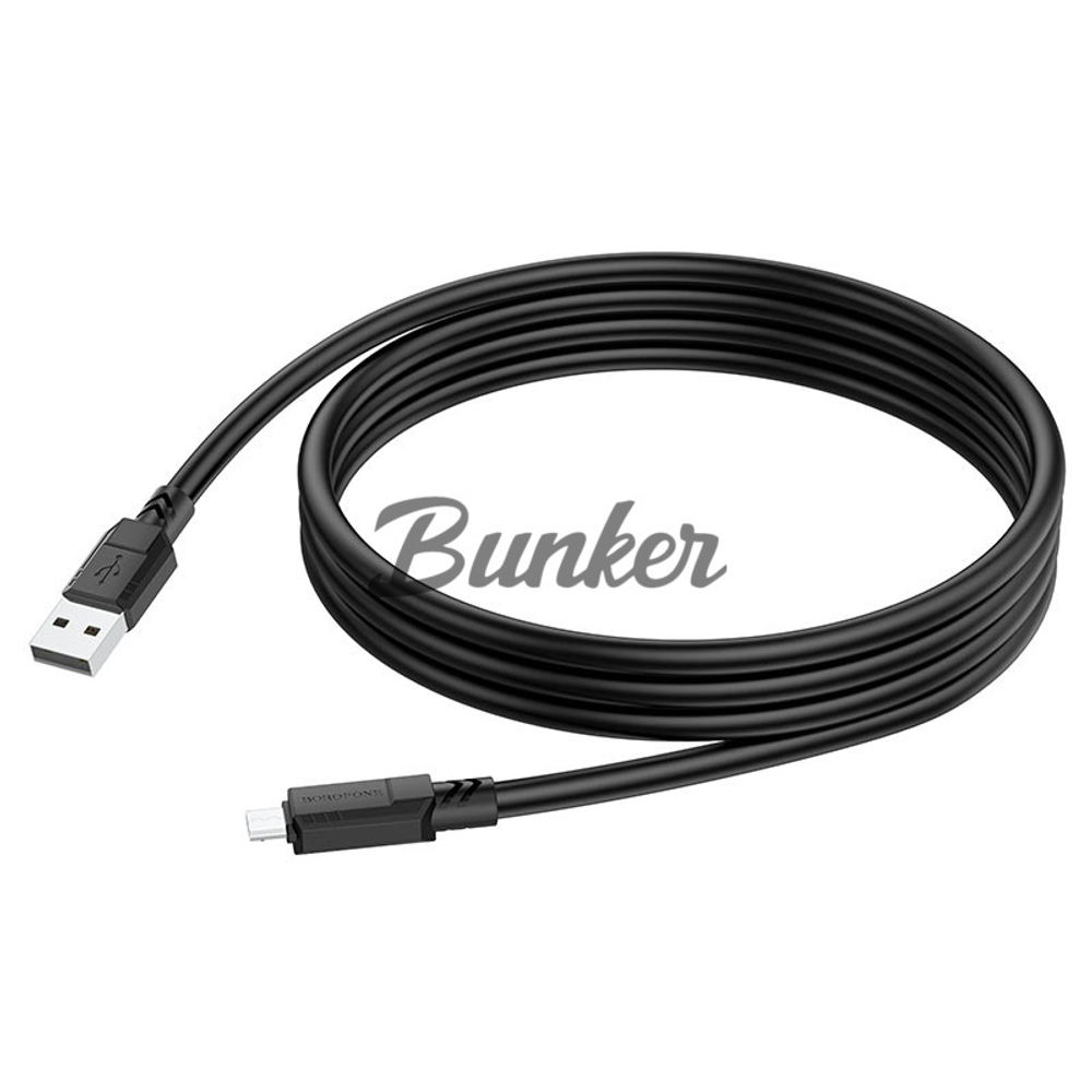 Кабель USB-micro-USB Borofone BХ81, черный пластик штекер, 1м, круглый черный ПВХ, 2.4А
