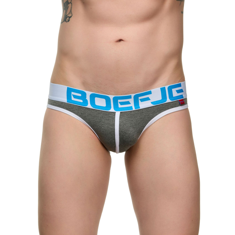 Темно-серые мужские трусы-слипы с провокационной надписью на задней части (Размер: L) (Цвет: темно-серый)