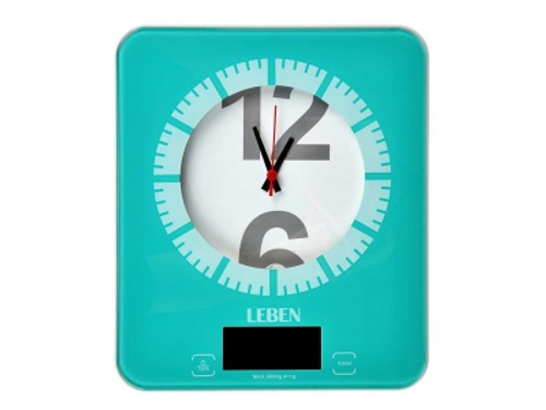 Весы кухонные электронные LEBEN нагрузка до 5кг пластик с часами (24шт/кор)  Х