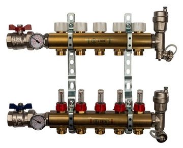 Коллектор Stout 1"x3/4" 5 контуров с расходомерами в сборе из латуни SMB-0473-000005