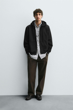 ZARA ТОЛСТОВКА С КАПЮШОНОМ НА МОЛНИИ, ЧЕРНЫЙ