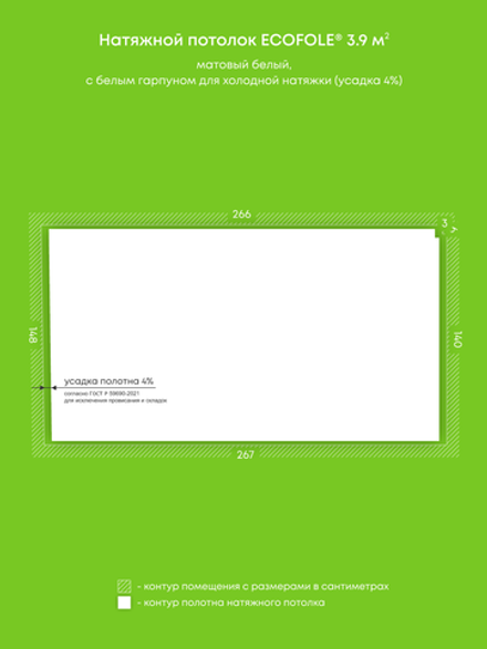 Матовый натяжной потолок 3.9 м2