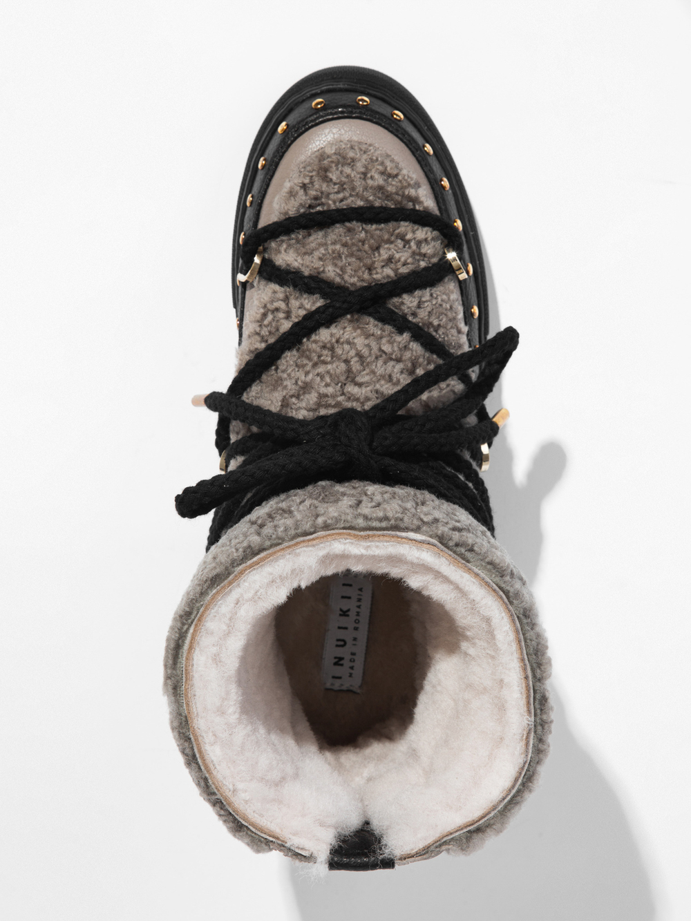 Высокие комбинированные кеды INUIKII 75103-076 Sneaker Curly Rock Taupe на меху