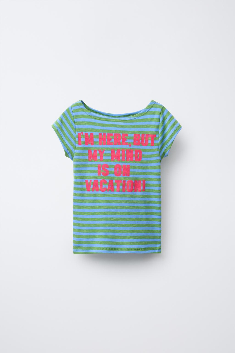 ZARA ФУТБОЛКА В ПОЛОСКУ С НАДПИСЬЮ, ЗЕЛЕНЫЙ