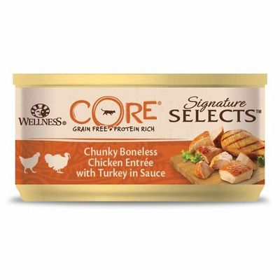 Влажный корм CORE SIGNATURE SELECTS для кошек, Кусочки курицы и индейки в соусе, банка 79 г