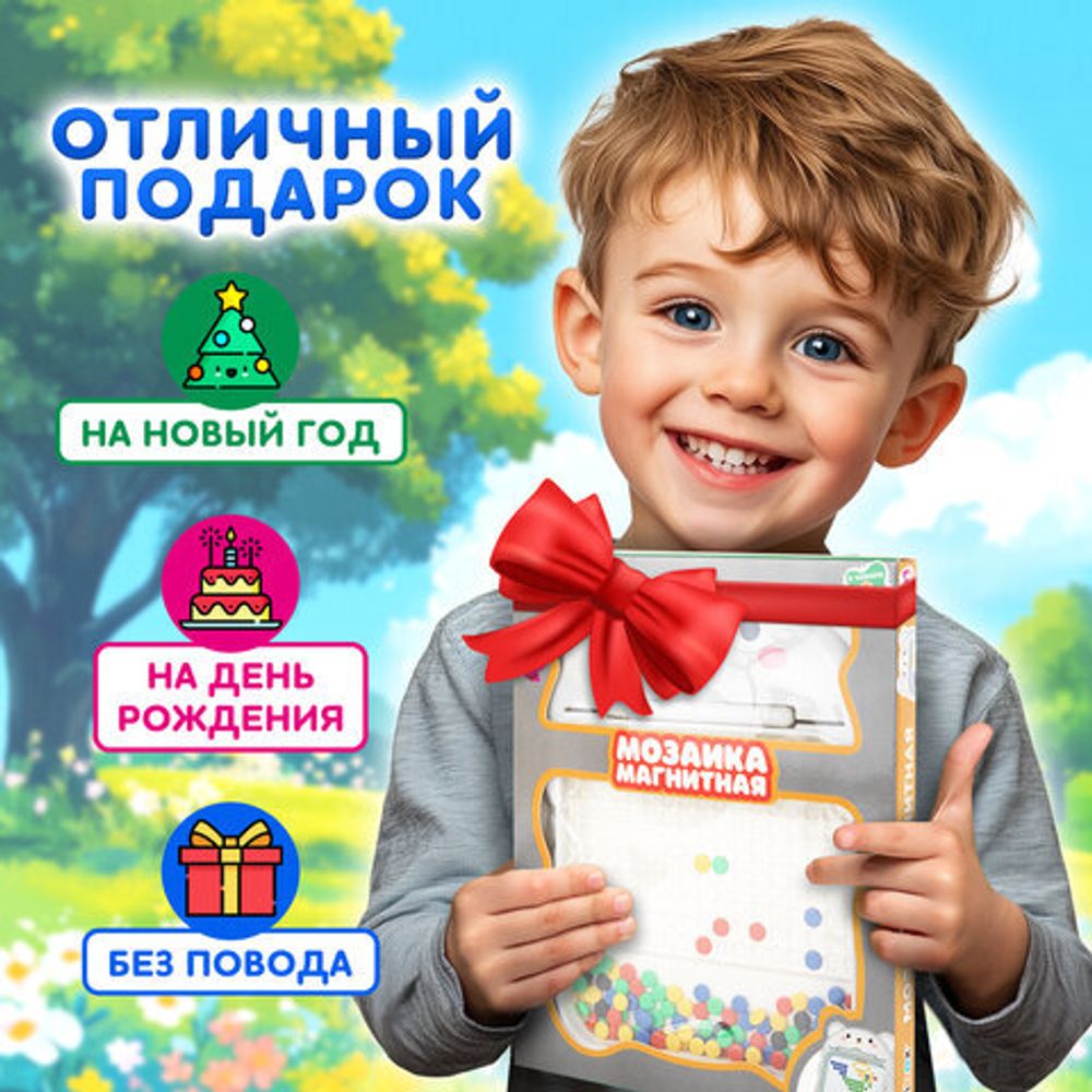 Мозаика магнитная развивающая для детей "Медвежонок", стилус, 101 магнит, 10 карточек, BAMBOX, 665891