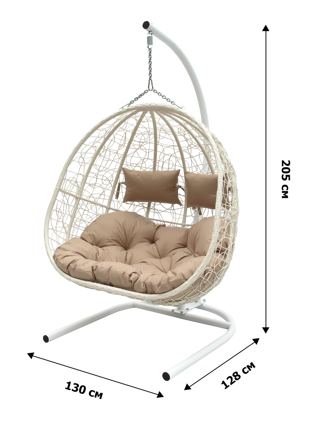 Кресло подвесное двойное Флора арт.D40-МТ006 (стойка+основание.бел.,корзн.бел.,подуш. беж. 3уп. (В))