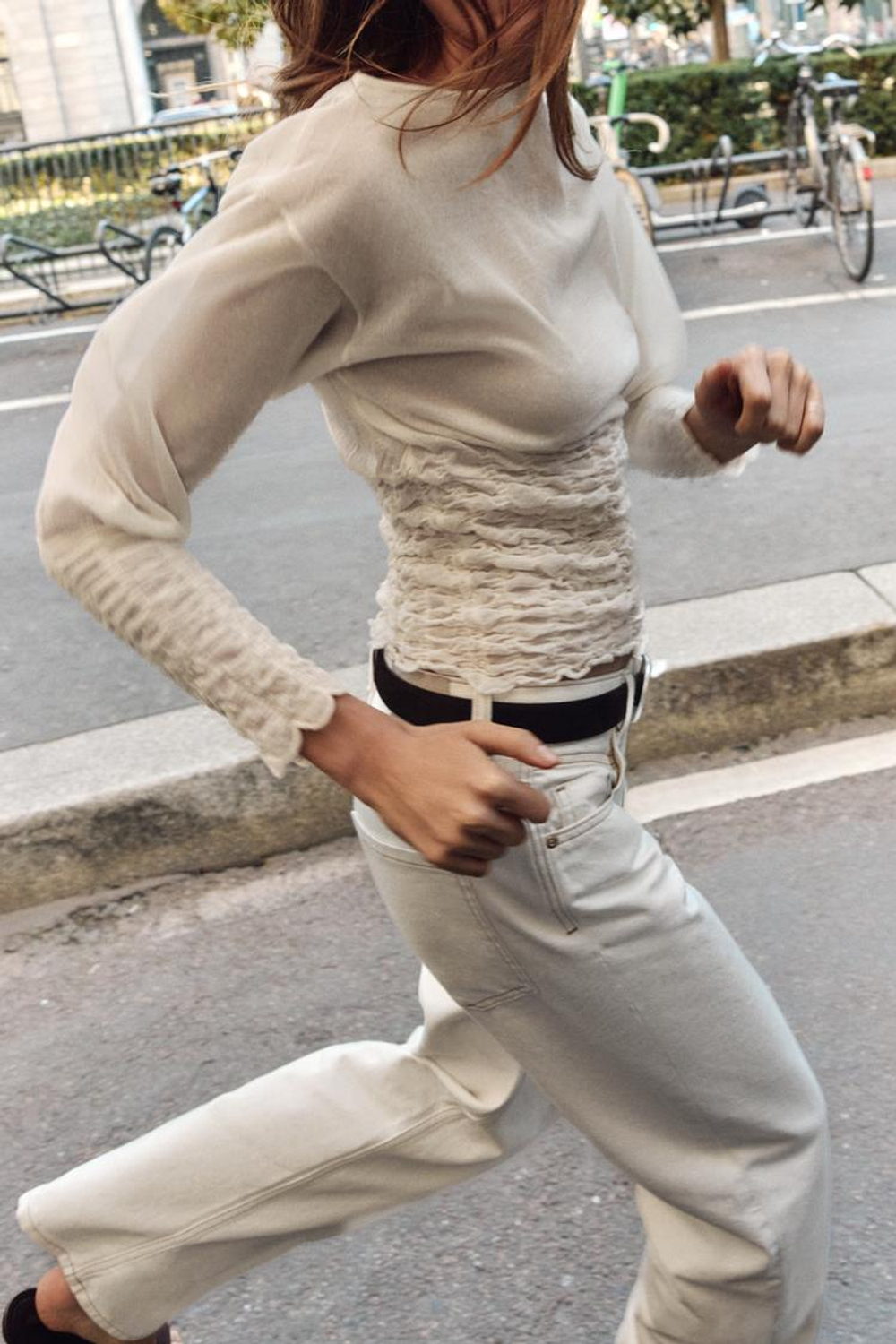 ZARA СВИТЕР ВЯЗАНЫЙ «СОТЫ», ЭКРЮ