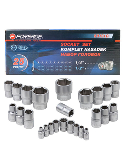 Головки 1/4'', 1/2'', набор 25пр. (6гр.) Forsage F-50121G