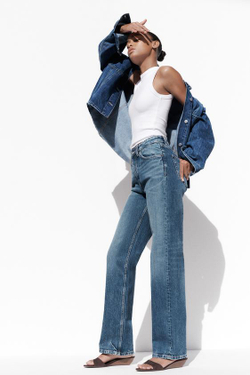 ZARA ДЖИНСЫ TRF MOM FIT HIGH WAIST, МОРСКОЙ СИНИЙ