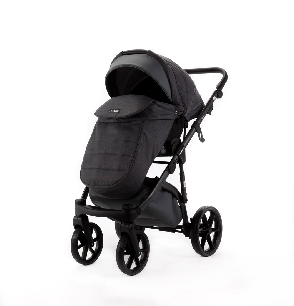 Детская универсальная коляска Adamex NOLA Natura CARBON-10 (2в1) - Темно-серая ткань, Темно-серая экокожи