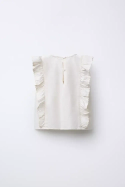 ZARA ТОП ИЗ СМЕСОВОГО ЛЬНА С ЦВЕТОЧНОЙ ВЫШИВКОЙ, ЭКРЮ