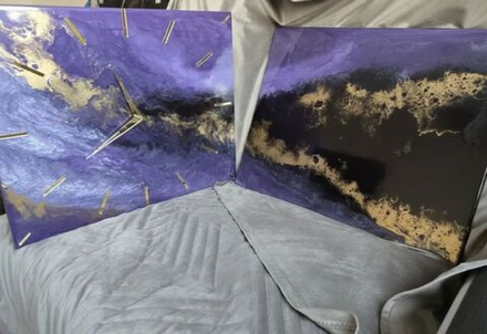 Подарочный модуль часы и картина из смолы ручная работа