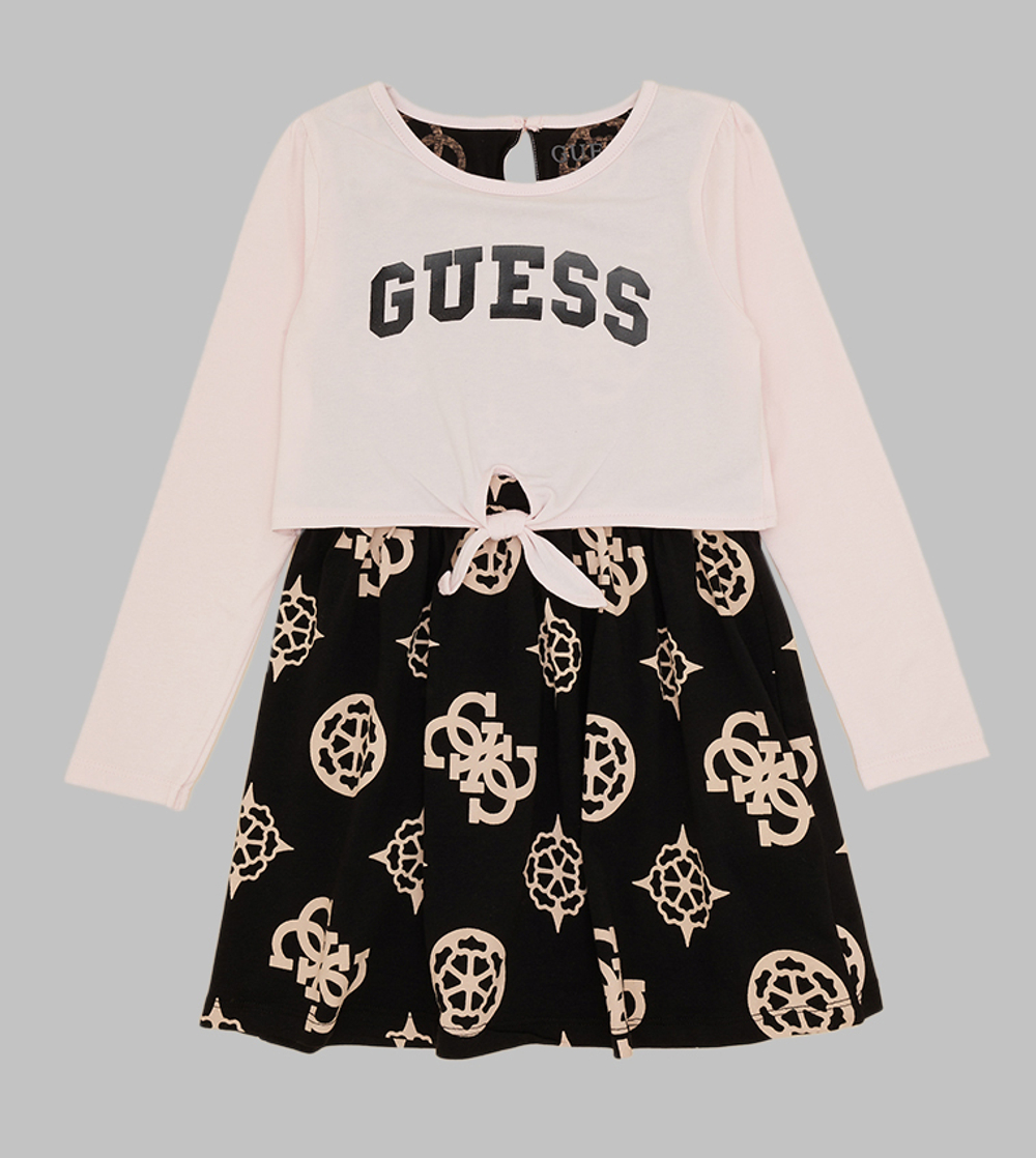 Платье трикотажное GUESS Черный/Принт: бежевые логотипы//Розовый/Термопринт: черный логотип Девочка