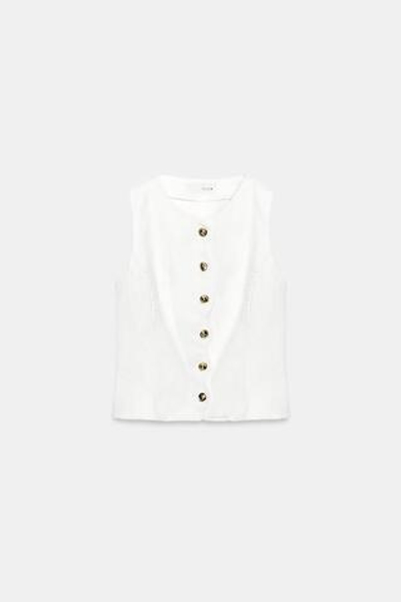 ZARA ТОП Z1975 С ВОЛНИСТЫМ КРАЕМ, БЕЛЫЙ