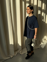 Футболка удлиненная темно-синяя