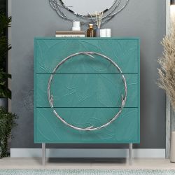 Комод Арт Колор leaves с 3-мя ящиками Стайл Сильвер Пастельно-синий
