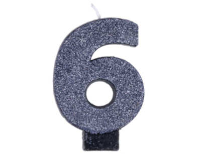 Свеча -цифра 6 Черная глиттер 8см