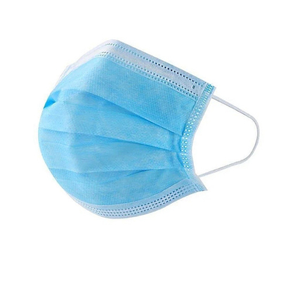 Маска трехслойная на резинках голубая 50 шт КОРОБКА