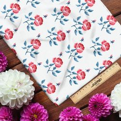 Ткань футер 2-х нитка минималистичные соцветия на белом