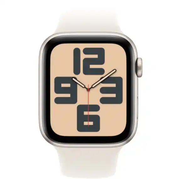 Умные часы Apple Watch SE 2024, 44 мм, корпус из алюминия цвета «сияющая звезда», спортивный ремешок цвета «сияющая звезда» M/L (MXEV3)